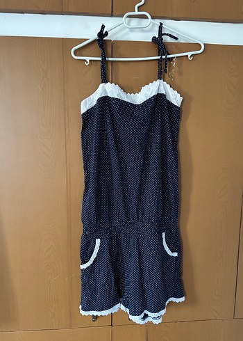 Mavi Dantel Detaylı Askılı Tulum