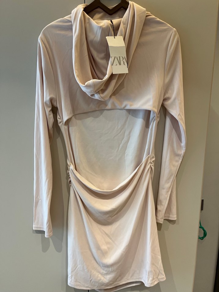 Bej Drapeli Uzun Kollu Elbise - Görsel 2