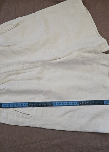 Beyaz Kadın Keten Bermuda Şort - Görsel 5