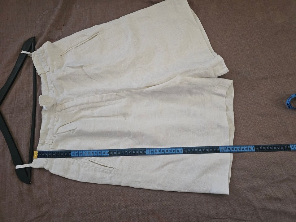 Beyaz Kadın Keten Bermuda Şort - Görsel 5