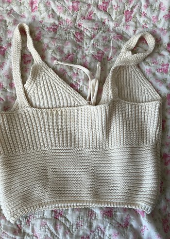 s Beden Beyaz Örgü Crop Top