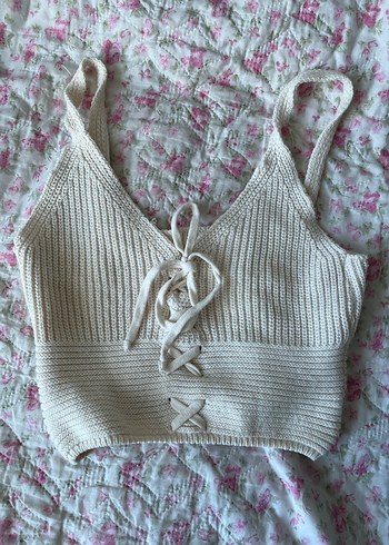 Beyaz Örgü Crop Top