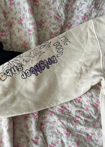 m Beden beyaz Renk Baskılı Kadın Oversize Sweatshirt Grunge Punk Streetwear Skater
