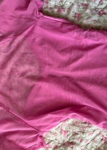 s Beden Pembe V Yaka Drapeli Kadın Bluz Fairycore Barbie