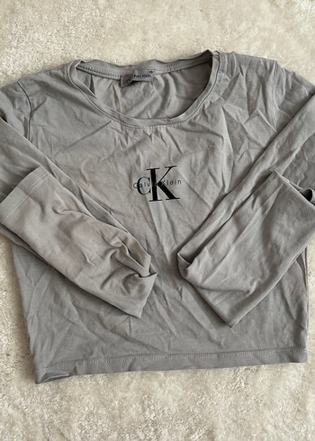 Gri Uzun Kollu Kadın crop Bluz