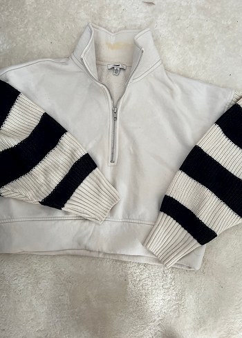 Yarım Fermuarlı Zebra Desenli Kadın Triko Sweatshirt