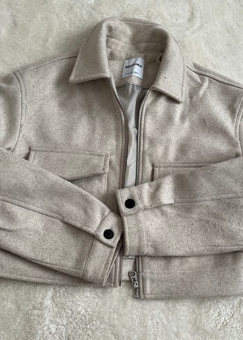Bershka Bej Gri Kadın Midi Ceket, Kürk Detaylı