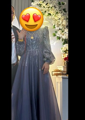 Uzun Kollu Yüksek Yakalı antrasit gri elbise