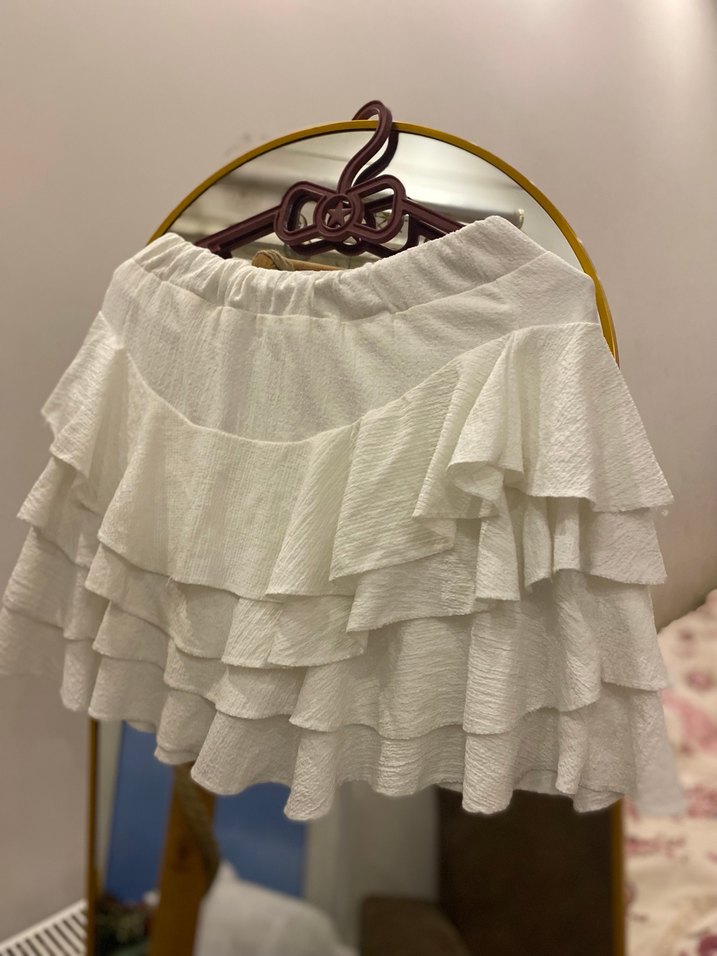 Beyaz Kat Kat Mini Etek - Görsel 2