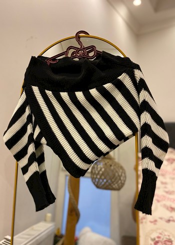 Zebra Desenli Siyah Triko Kadın Kazak - Görsel 2