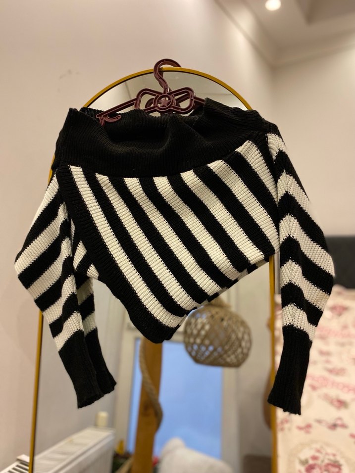 Zebra Desenli Siyah Triko Kadın Kazak - Görsel 2