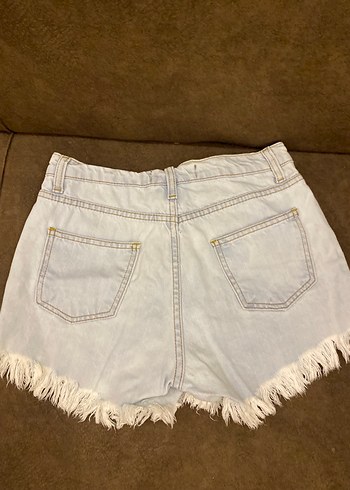 Bej Renkli Kadın Denim Mini Şort - Görsel 2