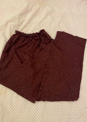 Bordo Kadın Salaş Leopar Desenli Midi Kumaş Pantolon - Görsel 3