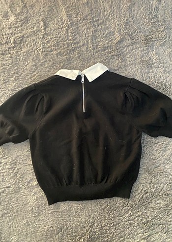 Forever 21 Siyah Örgü Kısa Kollu Kazak Beyaz Yaka