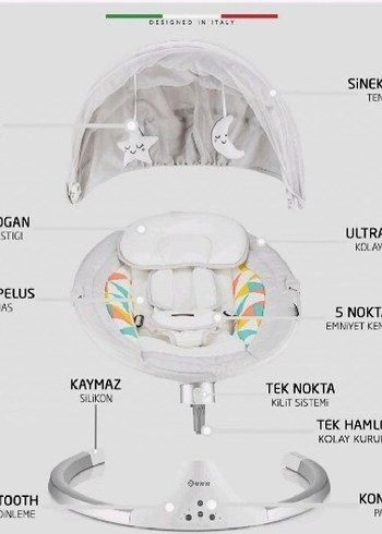 Beden beyaz Renk Elele Dormire 2 Sallanan Elektrikli Ana Kucağı