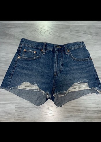 MANGO Düğmeli Mavi Bağlama Desenli Mini Kot Şort - Görsel 4