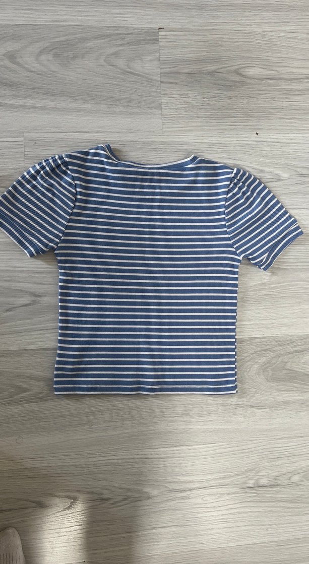 KOTON Çizgili Kısa Kollu Kadın Tişört - Görsel 2