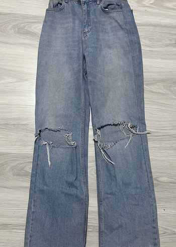 Gri Bol Kesim Kadın Kot Pantolon - Görsel 4