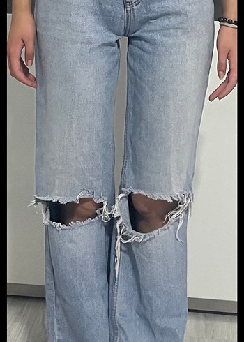 Gri Bol Kesim Kadın Kot Pantolon - Görsel 2