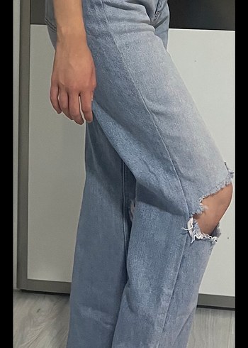 Gri Bol Kesim Kadın Kot Pantolon - Görsel 3