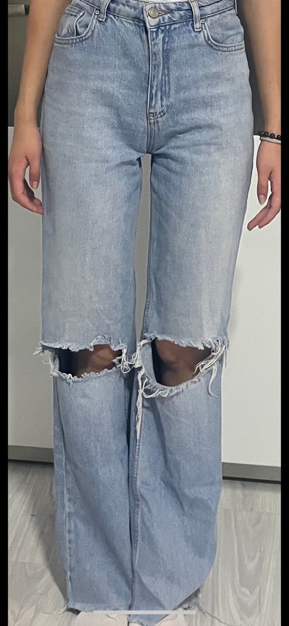 Gri Bol Kesim Kadın Kot Pantolon - Görsel 2