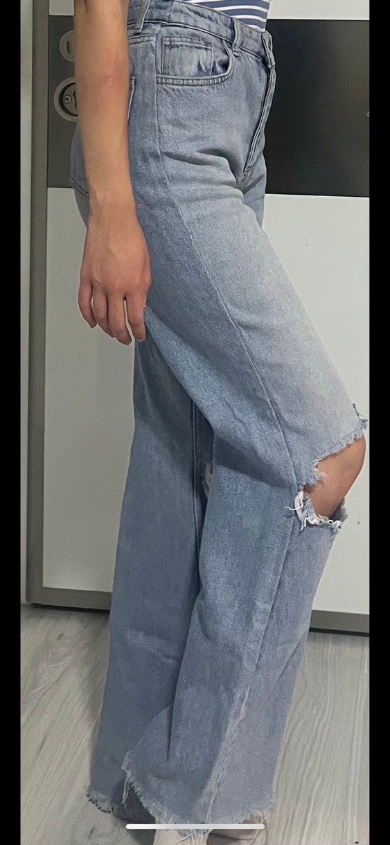 Gri Bol Kesim Kadın Kot Pantolon - Görsel 3