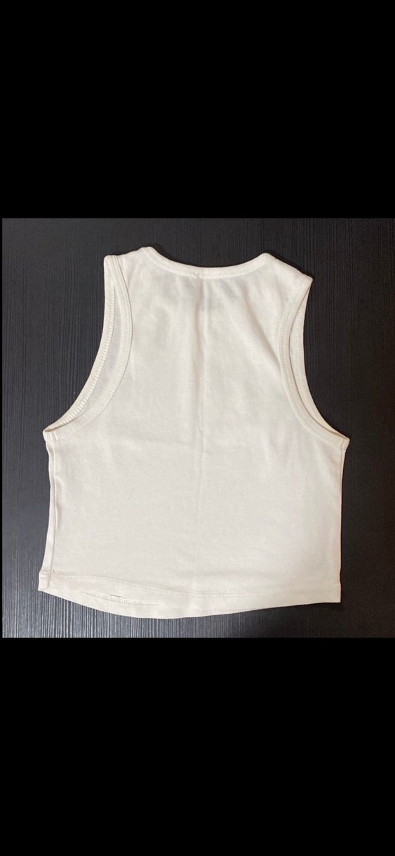 Beyaz Baskılı Pamuklu Kadın askili croptop - Görsel 3