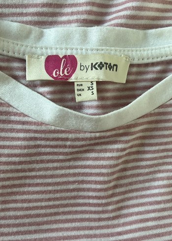 s Beden KOTON Pembe Çizgili Kısa Kollu Tişört