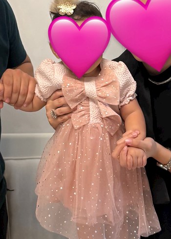 Pembe Nakışlı Klasik Kız Çocuk Elbisesi - Görsel 2