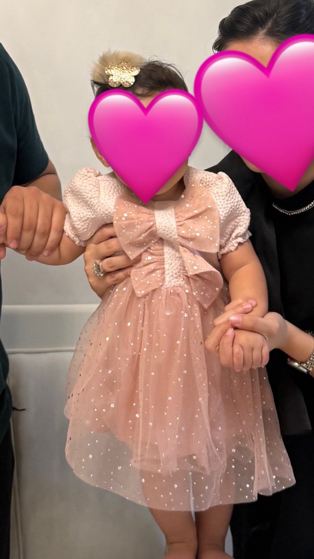 Pembe Nakışlı Klasik Kız Çocuk Elbisesi - Görsel 2