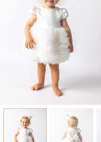 Kız Çocuk Beyaz Fırfırlı Pamuklu Elbise - Görsel 2