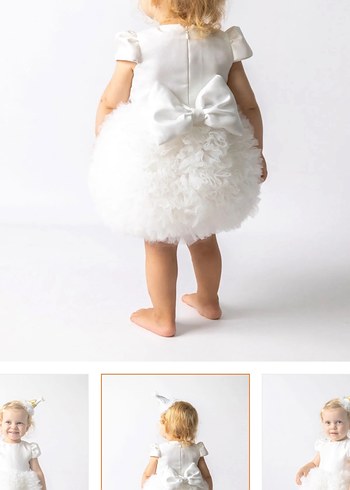 Kız Çocuk Beyaz Fırfırlı Pamuklu Elbise - Görsel 3