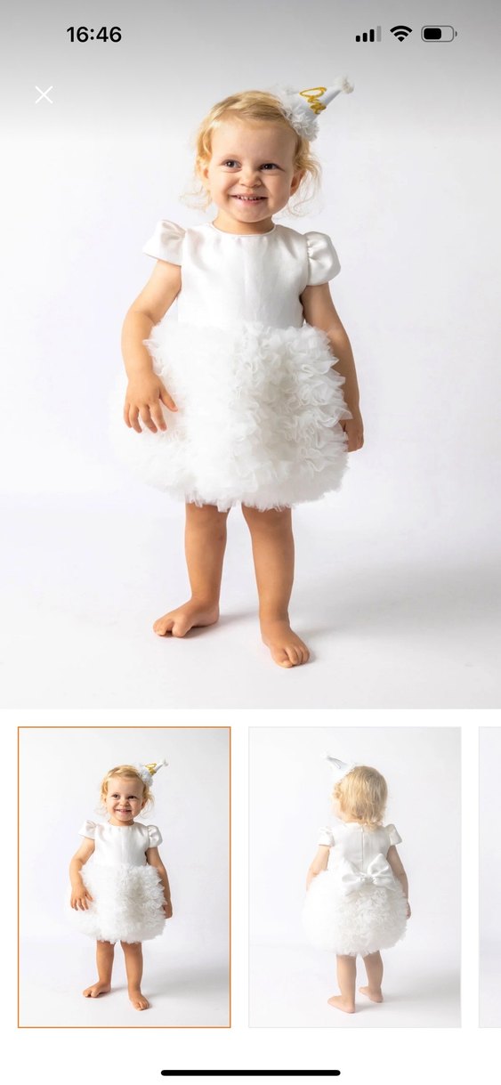 Kız Çocuk Beyaz Fırfırlı Pamuklu Elbise - Görsel 2
