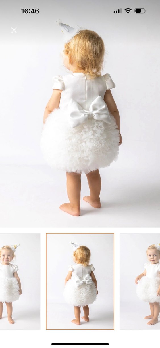 Kız Çocuk Beyaz Fırfırlı Pamuklu Elbise - Görsel 3