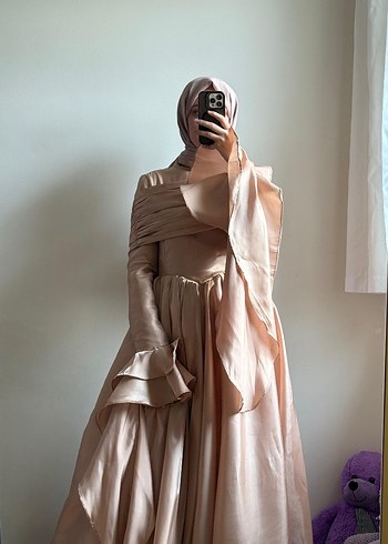 Drapeli Uzun Kollu vizon abiye - Görsel 2