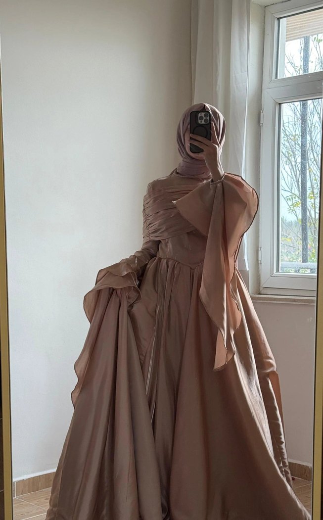 Drapeli Uzun Kollu vizon abiye - Görsel 3