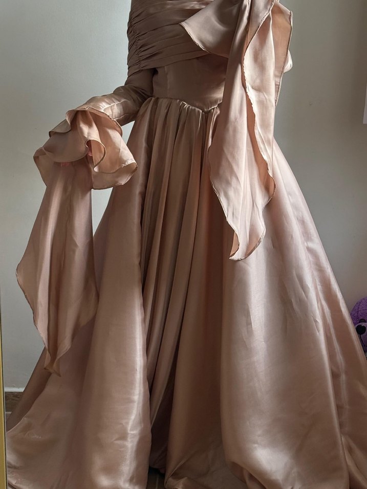 Drapeli Uzun Kollu vizon abiye - Görsel 4