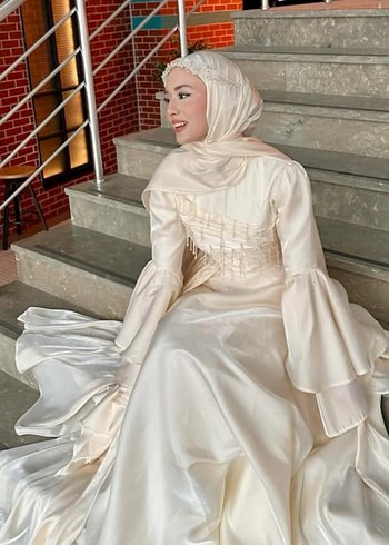 Uzun Kollu tesettür nişan abiyesi nikah abiyesi - Görsel 4