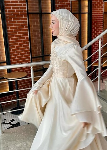 Uzun Kollu tesettür nişan abiyesi nikah abiyesi - Görsel 5