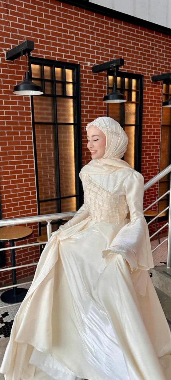 Uzun Kollu tesettür nişan abiyesi nikah abiyesi - Görsel 2