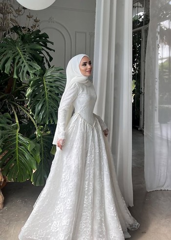kişiye Özel dikim tesettür Fransız dantel gelinlik nikah abiyesi - Görsel 5