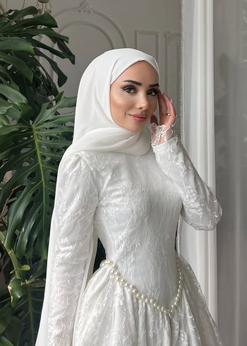 kişiye Özel dikim tesettür Fransız dantel gelinlik nikah abiyesi - Görsel 3