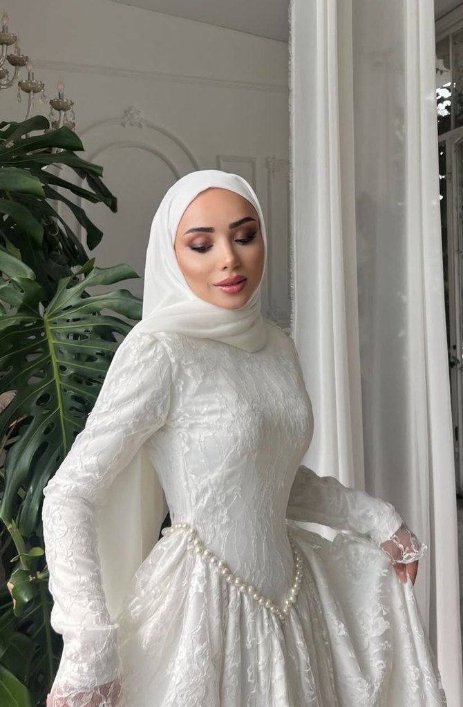 kişiye Özel dikim tesettür Fransız dantel gelinlik nikah abiyesi - Görsel 4