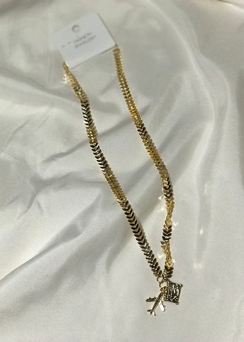 Altın Renk Zincir Detaylı Uçak ve Valiz Charm  Kolye - Görsel 2