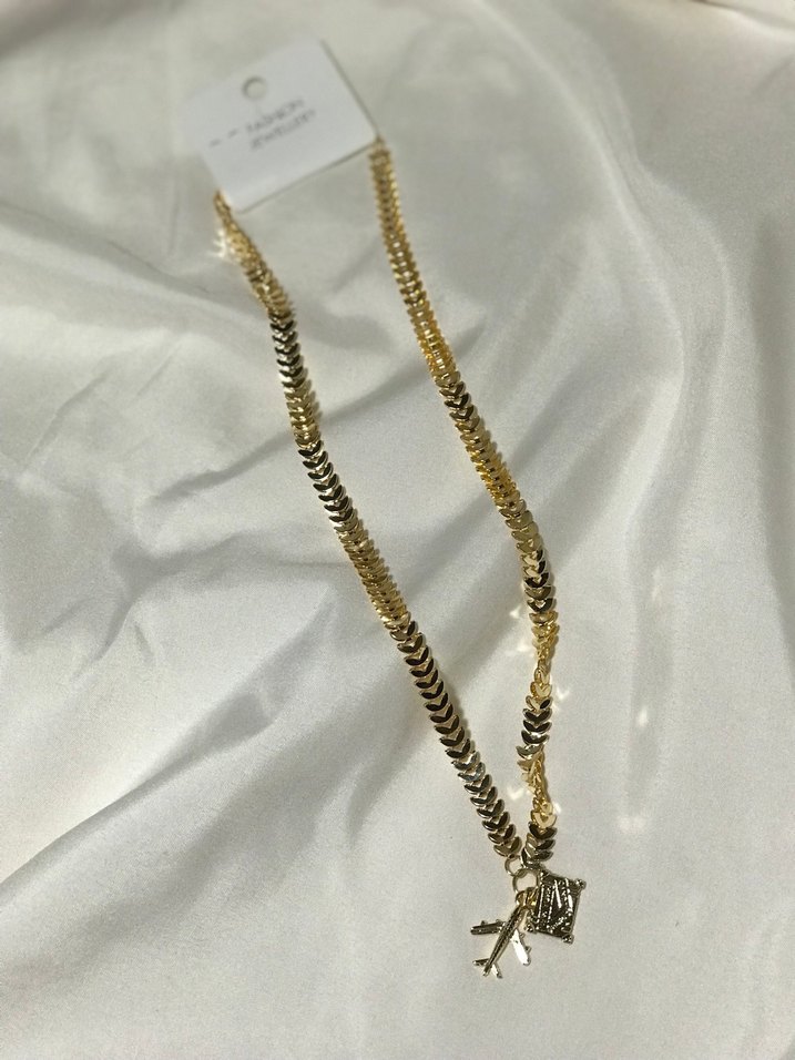 Altın Renk Zincir Detaylı Uçak ve Valiz Charm  Kolye - Görsel 2