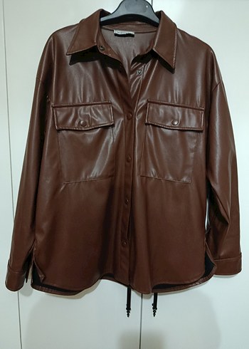 Düğmeli Kahverengi Deri Kadın Ceket - Görsel 3