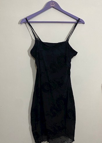 H&M Siyah Mini Elbise Dantel Detaylı Siyah İnce Askılı Mini