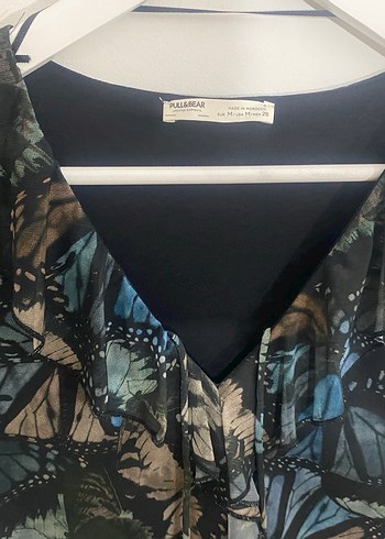 m Beden Pull and Bear Kelebekli Elbise Uzun Kollu Bohem V Yaka Elbise