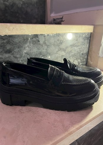 38 Beden siyah Renk Siyah Kadın Loafer Blok Topuk