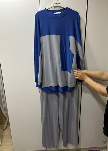Mavi Gri Erkek Uzun Kollu Pijama Takımı